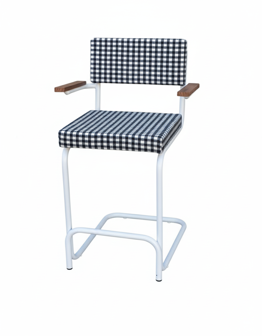 Taburete Vichy blanco con brazos