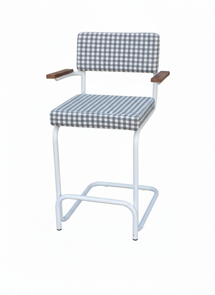 Taburete Vichy blanco con brazos