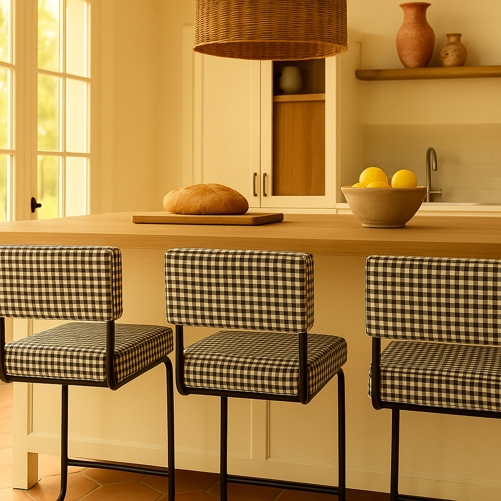 Taburete Vichy blanco con brazos